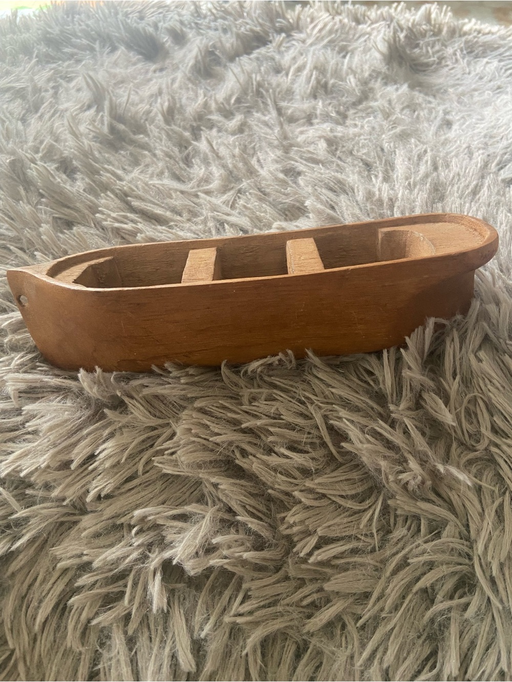 Vintage Hand Carved?  Wood Canoe/Boat Toy Collectible Home Or Office Decor